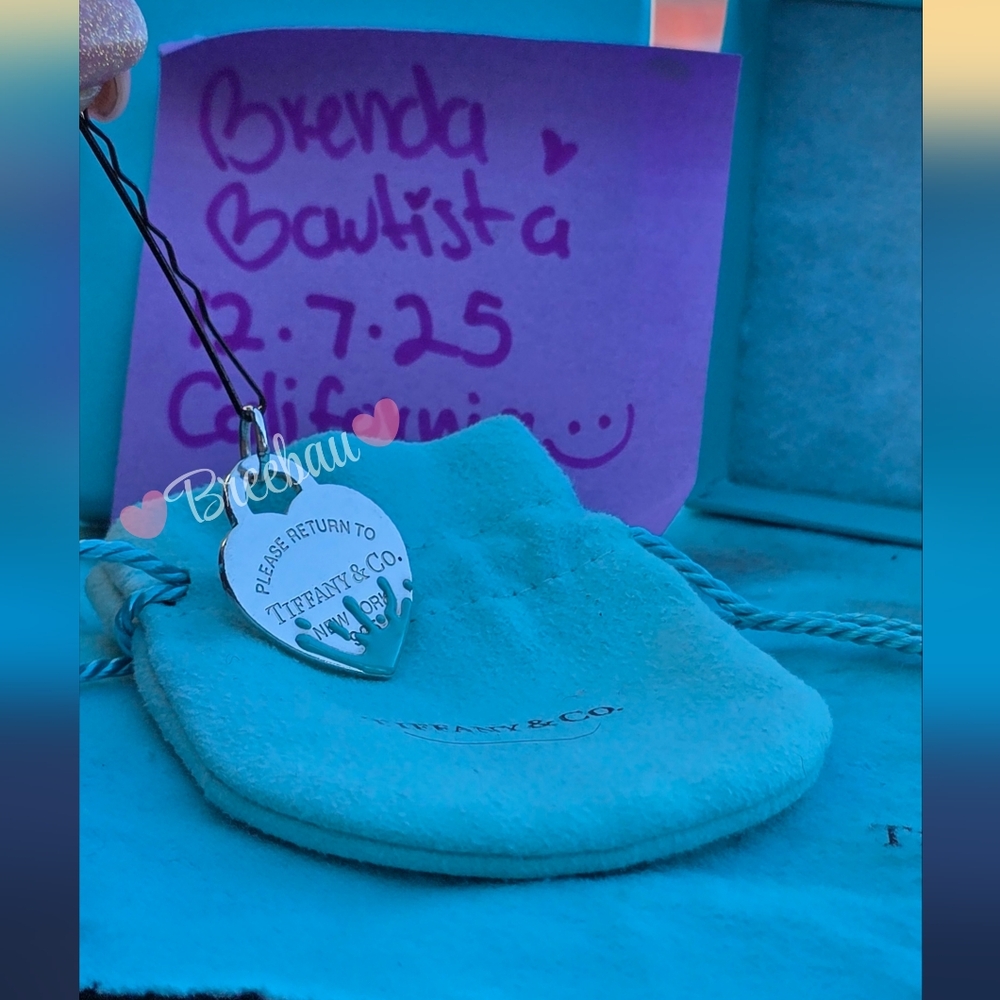 Sold ✨️✨️LARGE Please Return To Tiffany & Co. Blue Splash Enamel Heart Charm 925